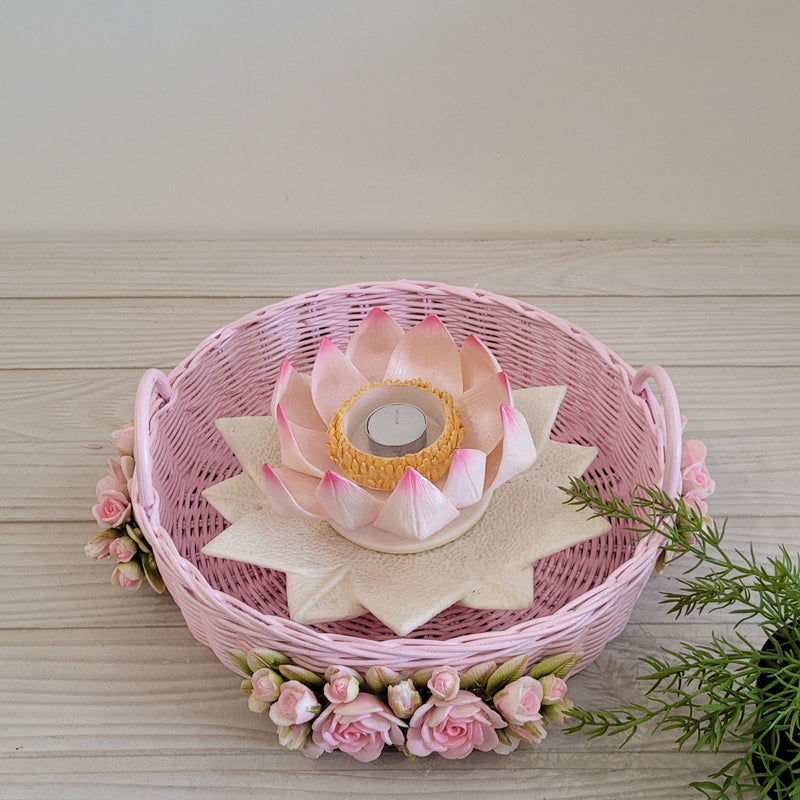 Graceful Pink Lotus Centerpiece Basket