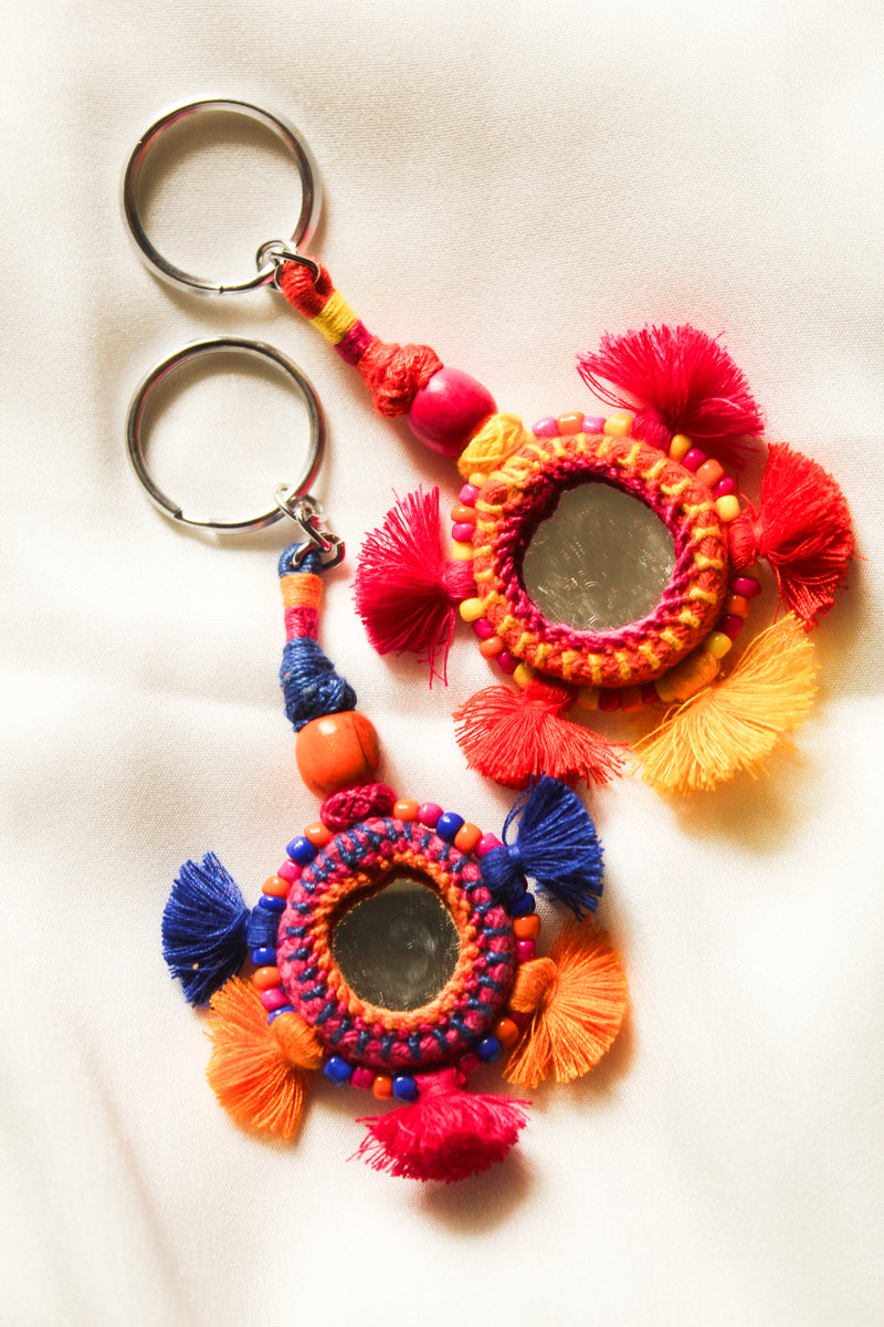 Thread and bead tassel keychain
