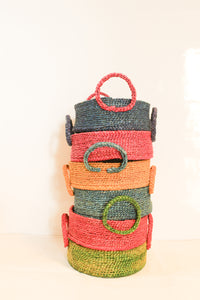Hogla grass round muticolor basket with handle