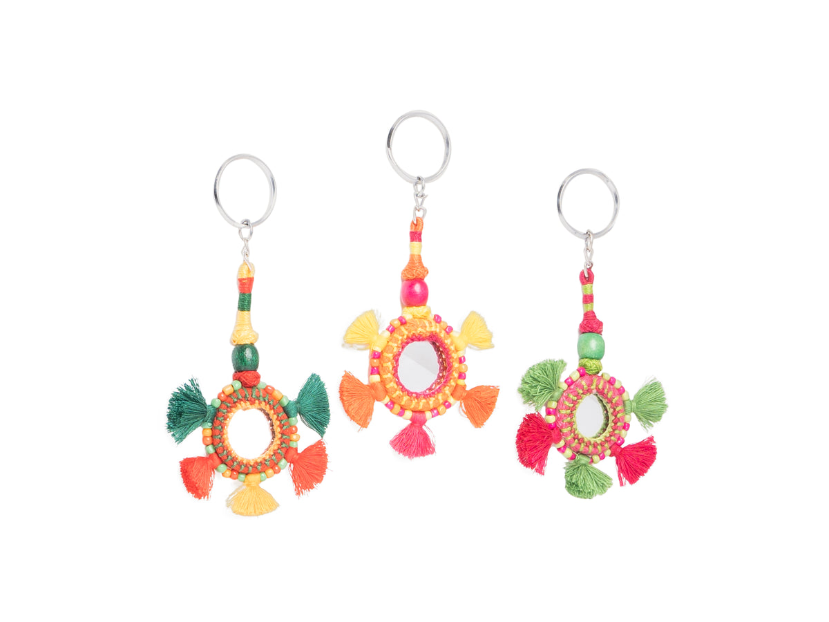 Thread and bead tassel keychain