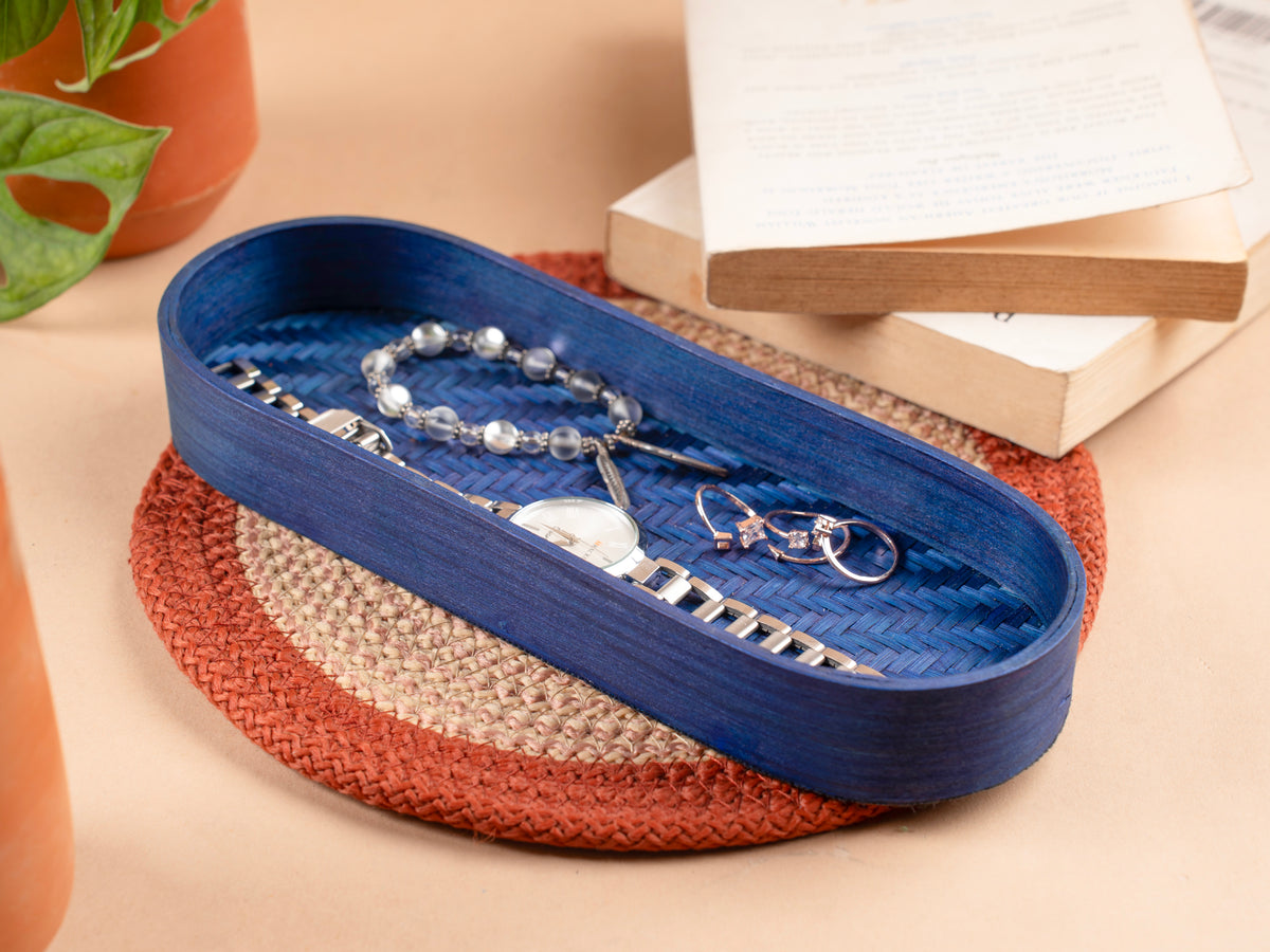 Bamboo multicolor oval organizer trays