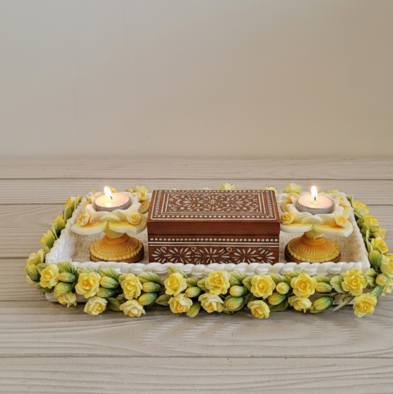 Sunshine Floral Festive Tray with Tea Lights