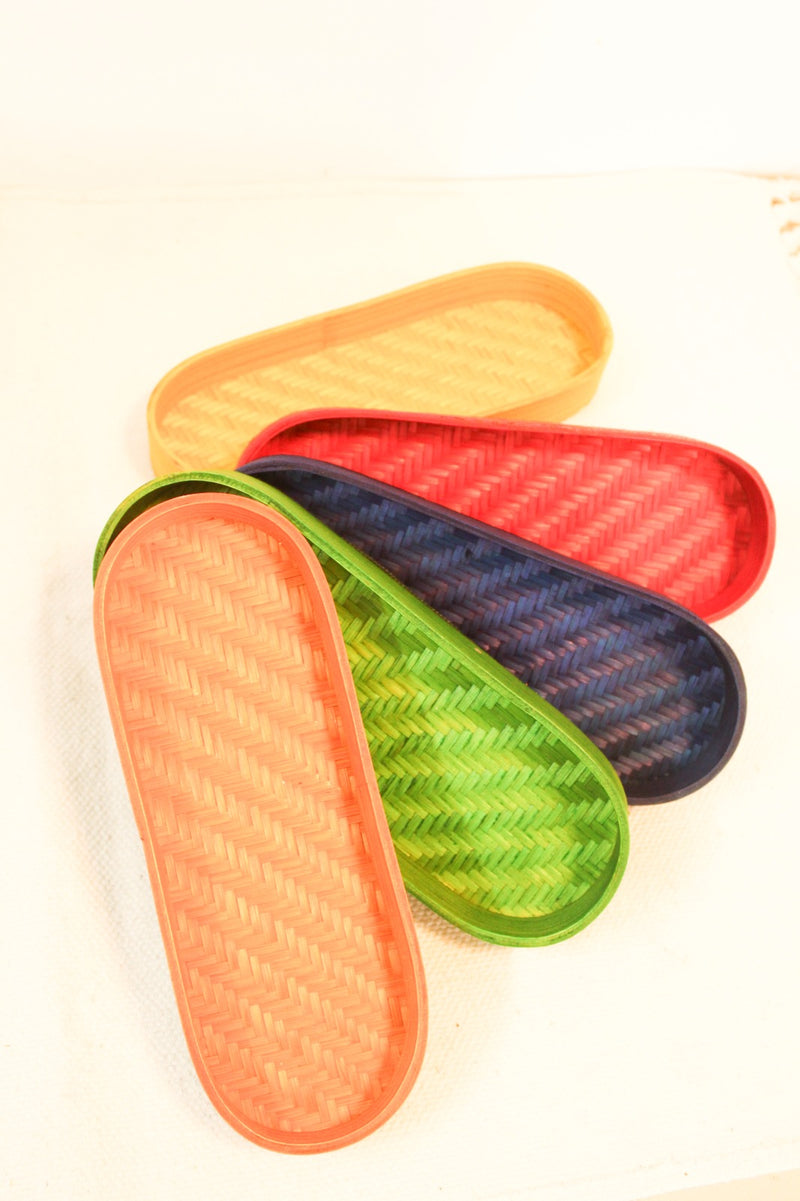 Bamboo multicolor oval organizer trays
