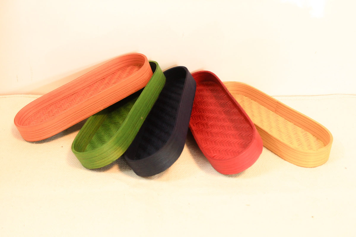 Bamboo multicolor oval organizer trays